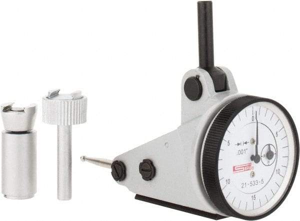 SPI - 0.06" Range, 0.001" Dial Graduation, Vertical Dial Test Indicator - 1-3/16" White Dial, 0-15-0 Dial Reading, Accurate to 0.0012" - Apex Tool & Supply