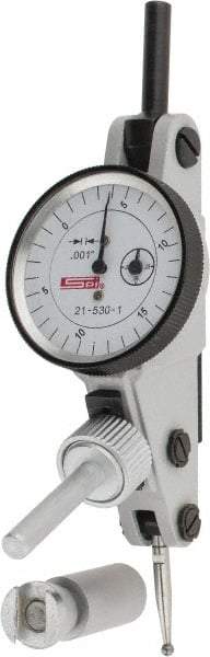SPI - 0.06" Range, 0.001" Dial Graduation, Horizontal Dial Test Indicator - 1-3/16" White Dial, 0-15-0 Dial Reading, Accurate to 0.0012" - Apex Tool & Supply