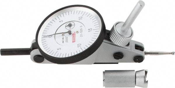 SPI - 0.06" Range, 0.0005" Dial Graduation, Horizontal Dial Test Indicator - 1-1/2" White Dial, 0-15-0 Dial Reading, Accurate to 0.0012" - Apex Tool & Supply