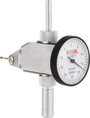 SPI - 0.5mm Range, 0.01mm Dial Graduation, Vertical Dial Test Indicator - 32mm White Dial, 0-25-0 Dial Reading, Accurate to 0.013mm - Apex Tool & Supply