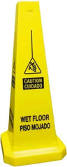 PRO-SAFE - Caution - Cuidado - Wet Floor - Piso Mojado, 10-1/2" Wide x 25-3/4" High, Polyethylene Floor Sign - English/Spanish, Cone, Black on Yellow, For Accident Prevention - Apex Tool & Supply