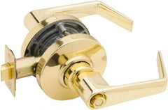 Falcon - Grade 2 Entrance Lever Lockset for 1-3/8" Thick Doors - 2-3/4" Back Set, No Cylinder, Steel, Bright Brass Finish - Apex Tool & Supply