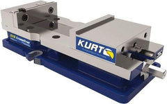 Kurt - 6" Jaw Width, 9" Jaw Opening Capacity, Horizontal Stationary Machine Vise - Manual Operation, 1 Station, 18.258" Long x 4" High x 1" Deep, 1.735" Jaw Height, 7,342 Lb Max Clamp Force, Ductile Iron - Apex Tool & Supply
