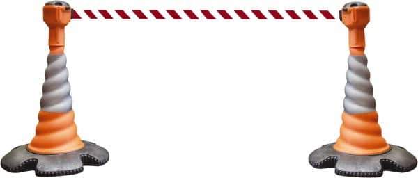 PRO-SAFE - 40" High, Orange, Red & White Warning Post Kit - 23-15/16" Base Width, 27.31 Lb - Apex Tool & Supply