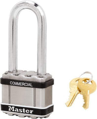 Master Lock - 2-1/2" Shackle Clearance, Keyed Alike Padlock - 3/8" Shackle Diam, Laminated Steel - Apex Tool & Supply