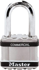 Master Lock - 2-1/2" Shackle Clearance, Keyed Different Padlock - 3/8" Shackle Diam, Laminated Steel - Apex Tool & Supply