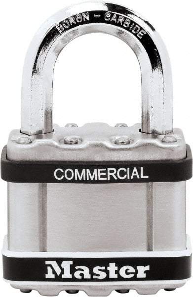 Master Lock - 1" Shackle Clearance, Keyed Different Padlock - 3/8" Shackle Diam, Laminated Steel - Apex Tool & Supply