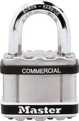 Master Lock - 1" Shackle Clearance, Keyed Different Padlock - 3/8" Shackle Diam, Laminated Steel - Apex Tool & Supply