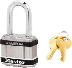 Master Lock - 1-1/2" Shackle Clearance, Keyed Alike Padlock - 5/16" Shackle Diam, Laminated Steel - Apex Tool & Supply