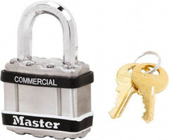 Master Lock - 1" Shackle Clearance, Keyed Alike Padlock - 5/16" Shackle Diam, Laminated Steel - Apex Tool & Supply