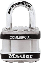 Master Lock - 1" Shackle Clearance, Keyed Different Padlock - 5/16" Shackle Diam, Laminated Steel - Apex Tool & Supply