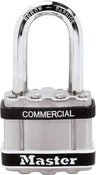 Master Lock - 1.51" Shackle Clearance, Keyed Different Padlock - 5/16" Shackle Diam, Laminated Steel - Apex Tool & Supply