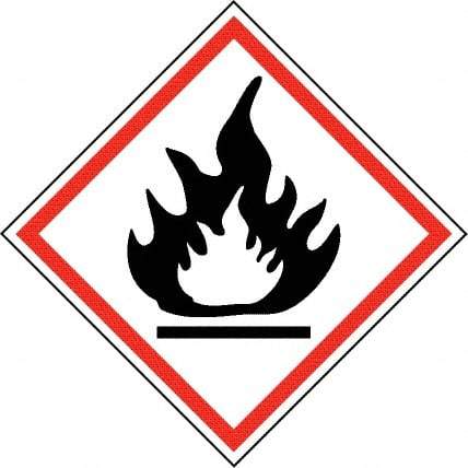 NMC - Hazardous Materials Label, Header: Flammable Warning - Legend: GHS - Graphic, English, Black & Red, 4" Long x 4" High, No Coating - Apex Tool & Supply