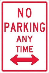 NMC - "No Parking Anytime", "Double Arrow", 12" Wide x 18" High, Aluminum No Parking & Tow Away Signs - 0.063" Thick, Red on White, Rectangle, Post Mount - Apex Tool & Supply