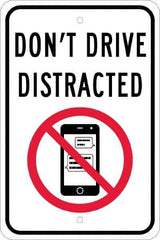 NMC - "Don't Drive Distracted", "Strike on Cell Phone", 12" Wide x 18" High, Aluminum Warning & Safety Reminder Signs - 0.08" Thick, Red & Black on White, Engineer Grade Reflectivity, Rectangle, Post Mount - Apex Tool & Supply