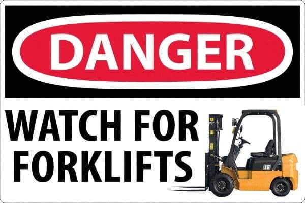 NMC - "Danger - Watch For Forklifts", 24" Long x 36" Wide, Texwalk Safety Sign - Rectangle, 0.005" Thick, Use for Workplace/Safety - Apex Tool & Supply