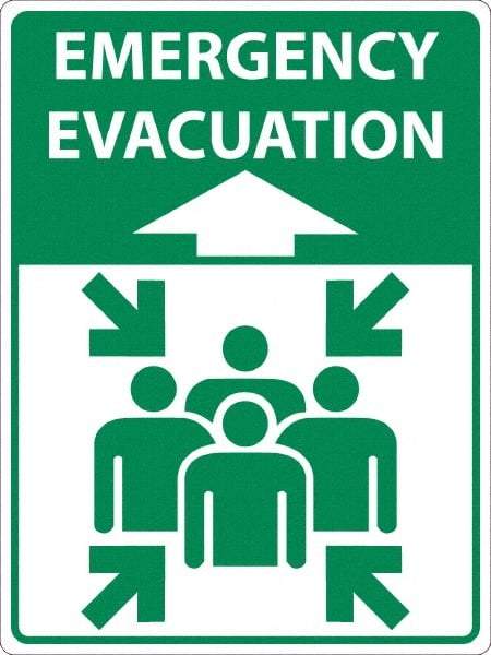 NMC - "Emergency Evacuation", 24" Long x 18" Wide, Sportwalk Safety Sign - Rectangle, 0.005" Thick, Use for Workplace/Safety - Apex Tool & Supply