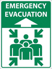 NMC - "Emergency Evacuation", 24" Long x 18" Wide, Sportwalk Safety Sign - Rectangle, 0.005" Thick, Use for Workplace/Safety - Apex Tool & Supply