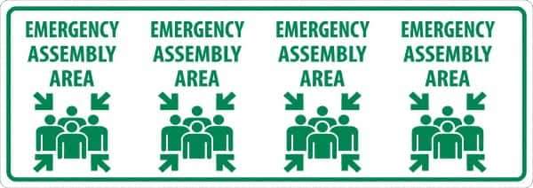 NMC - "Emergency Assembly Area", 12" Long x 34" Wide, Sportwalk Safety Sign - Rectangle, 0.005" Thick, Use for Workplace/Safety - Apex Tool & Supply