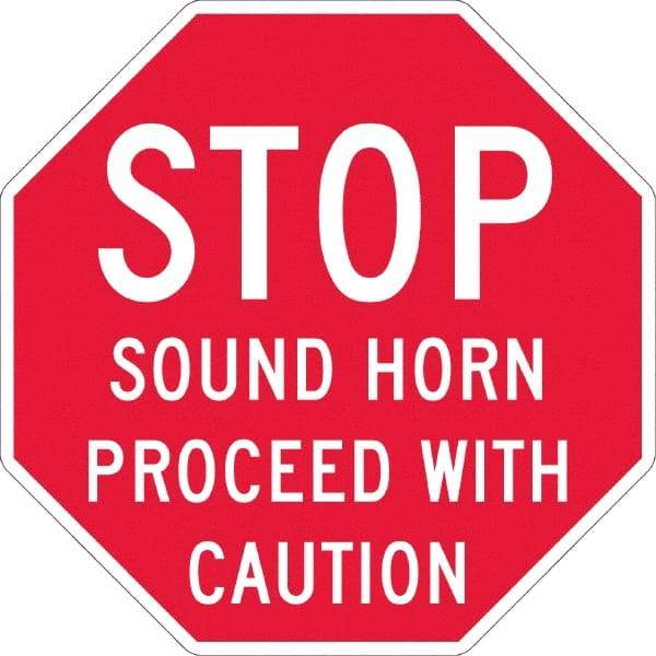 NMC - "Stop - Sound Horn Proceed With Caution", 36" Long x 36" Wide, Texwalk Safety Sign - Octagon, 0.005" Thick, Use for Workplace/Safety - Apex Tool & Supply