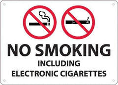 NMC - "No Smoking Including Electronic Cigarettes", 10" Long x 14" Wide, Rigid Plastic Safety Sign - Rectangular, 0.05" Thick, Use for Smoking Regulations - Apex Tool & Supply