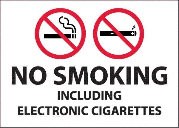 NMC - "No Smoking Including Electronic Cigarettes", 10" Long x 14" Wide, Pressure-Sensitive Vinyl Safety Sign - Rectangular, 0.0045" Thick, Use for Smoking Regulations - Apex Tool & Supply