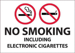 NMC - "No Smoking Including Electronic Cigarettes", 10" Long x 14" Wide, Pressure-Sensitive Vinyl Safety Sign - Rectangular, 0.0045" Thick, Use for Smoking Regulations - Apex Tool & Supply