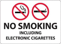 NMC - "No Smoking Including Electronic Cigarettes", 10" Long x 14" Wide, Aluminum Safety Sign - Rectangular, 0.04" Thick, Use for Smoking Regulations - Apex Tool & Supply