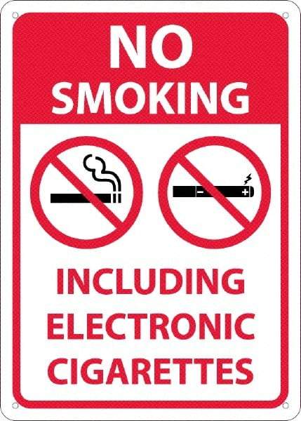 NMC - "No Smoking Including Electronic Cigarettes", 10" Long x 14" Wide, Rigid Plastic Safety Sign - Rectangular, 0.05" Thick, Use for Smoking Regulations - Apex Tool & Supply