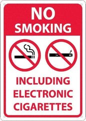 NMC - "No Smoking Including Electronic Cigarettes", 10" Long x 14" Wide, Rigid Plastic Safety Sign - Rectangular, 0.05" Thick, Use for Smoking Regulations - Apex Tool & Supply