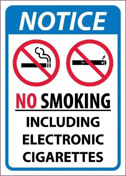 NMC - "No Smoking Including Electronic Cigarettes", 10" Long x 14" Wide, Pressure-Sensitive Vinyl Safety Sign - Rectangular, 0.0045" Thick, Use for Smoking Regulations - Apex Tool & Supply
