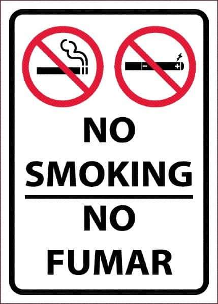 NMC - "No Smoking - No Fumar", 10" Long x 14" Wide, Pressure-Sensitive Vinyl Safety Sign - Rectangular, 0.0045" Thick, Use for Smoking Regulations - Apex Tool & Supply