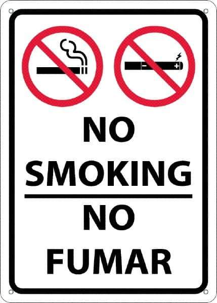 NMC - "No Smoking - No Fumar", 10" Long x 14" Wide, Aluminum Safety Sign - Rectangular, 0.04" Thick, Use for Smoking Regulations - Apex Tool & Supply