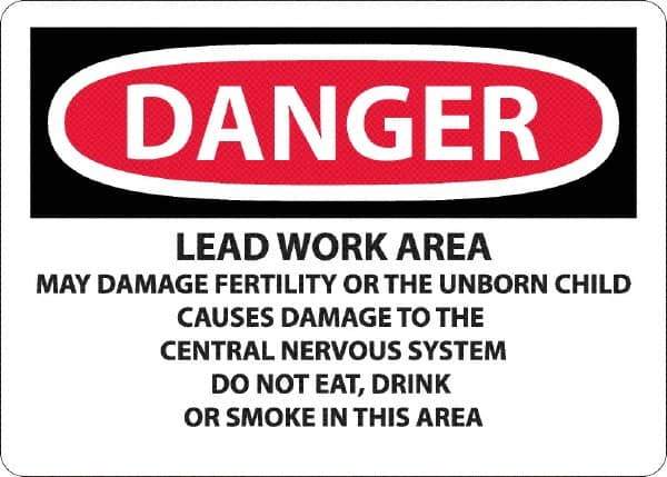 NMC - "Danger - Lead Work Area May Damage Fertility Or The Unborn Child", 10" Long x 14" Wide, Rigid Plastic Safety Sign - Rectangle, 0.05" Thick, Use for Hazardous Materials - Apex Tool & Supply
