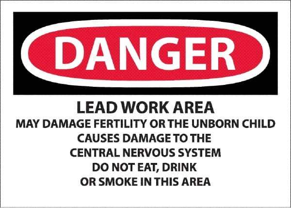 NMC - "Danger - Lead Work Area May Damage Fertility Or The Unborn Child", 10" Long x 14" Wide, Pressure-Sensitive Vinyl Safety Sign - Rectangle, 0.0045" Thick, Use for Hazardous Materials - Apex Tool & Supply