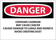NMC - "Danger - Contains Cadmium May Cause Cancer", 10" Long x 14" Wide, Rigid Plastic Safety Sign - Rectangle, 0.05" Thick, Use for Hazardous Materials - Apex Tool & Supply