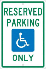 NMC - "Reserved Parking Only", "Handicap Symbol", 12" Wide x 18" High, Aluminum ADA Signs - 0.063" Thick, Green & Blue on White, Rectangle, Post Mount - Apex Tool & Supply