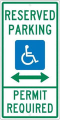 NMC - "Reserved Parking Permit Required", "Handicap Symbol", 12" Wide x 24" High, Aluminum ADA Signs - 0.063" Thick, Green & Blue on White, Rectangle, Post Mount - Apex Tool & Supply