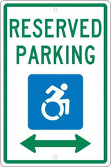 NMC - "Reserved Parking", "Handicap Symbol", 12" Wide x 18" High, Aluminum ADA Signs - 0.063" Thick, Green & Blue on White, Rectangle, Post Mount - Apex Tool & Supply