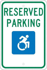 NMC - "Reserved Parking", "Handicap Symbol", 12" Wide x 18" High, Aluminum ADA Signs - 0.08" Thick, Green & Blue on White, Engineer Grade Reflectivity, Rectangle, Post Mount - Apex Tool & Supply