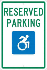 NMC - "Reserved Parking", "Handicap Symbol", 12" Wide x 18" High, Aluminum ADA Signs - 0.063" Thick, Green & Blue on White, Rectangle, Post Mount - Apex Tool & Supply