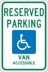 NMC - "Reserved Parking Van Accessible", "Handicap Symbol", 12" Wide x 18" High, Aluminum ADA Signs - 0.08" Thick, Green & Blue on White, Engineer Grade Reflectivity, Rectangle, Post Mount - Apex Tool & Supply