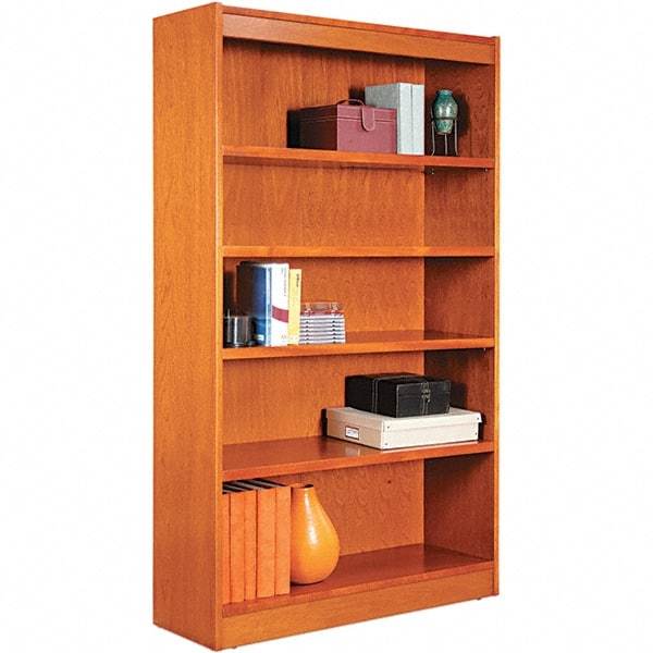 ALERA - 5 Shelf, 60" High x 35.63" Wide Bookcase - 11-3/4" Deep, Wood Veneer, Medium Cherry - Apex Tool & Supply