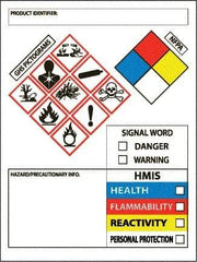 NMC - Hazardous Materials Label, Header: WARNING - Legend: GHS - Graphic, English, White, Red, Blue, Yellow & Black, 3" Long x 4" High, No Coating - Apex Tool & Supply