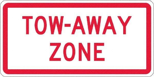 NMC - "Tow Away Zone", 12" Wide x 6" High, Aluminum No Parking & Tow Away Signs - 0.063" Thick, Red on White, Rectangle, Post Mount - Apex Tool & Supply