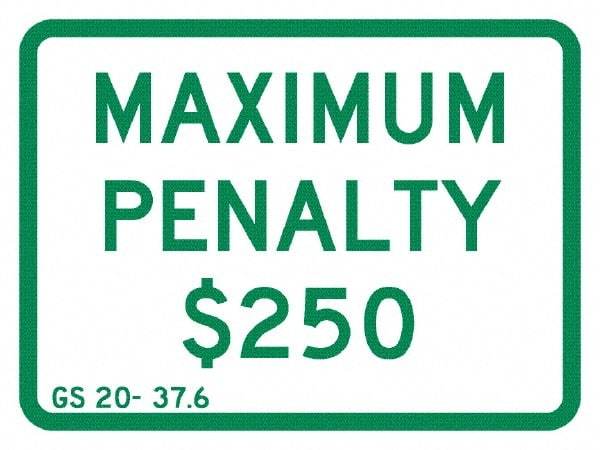NMC - "Maximum Penalty $250", 12" Wide x 9" High, Aluminum No Parking & Tow Away Signs - 0.04" Thick, Green on White, Rectangle, Post Mount - Apex Tool & Supply