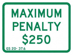 NMC - "Maximum Penalty $250", 12" Wide x 9" High, Aluminum No Parking & Tow Away Signs - 0.04" Thick, Green on White, Rectangle, Post Mount - Apex Tool & Supply