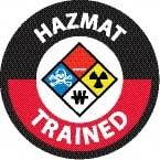 NMC - Haz Mat Trained, Hard Hat Label - Round, Blue, Red, Yellow & Black on White, 0.004" Thick, Indoor or Outdoor, Adhesive Backed, For Accident Prevention - Apex Tool & Supply