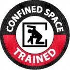NMC - Confined Space Trained, Hard Hat Label - Round, Black & Red on White, 0.004" Thick, Indoor or Outdoor, Adhesive Backed, For Accident Prevention - Apex Tool & Supply