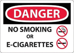 NMC - "Danger - No Smoking or E-Cigarettes", 10" Long x 14" Wide, Aluminum Safety Sign - Rectangle, 0.04" Thick, Use for Smoking Regulations - Apex Tool & Supply